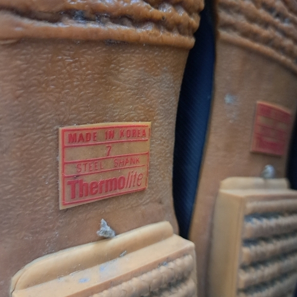 SPORTO Duck boots short booties winter slush rain all weather tan blue worn M 7 - Picture 10 of 11